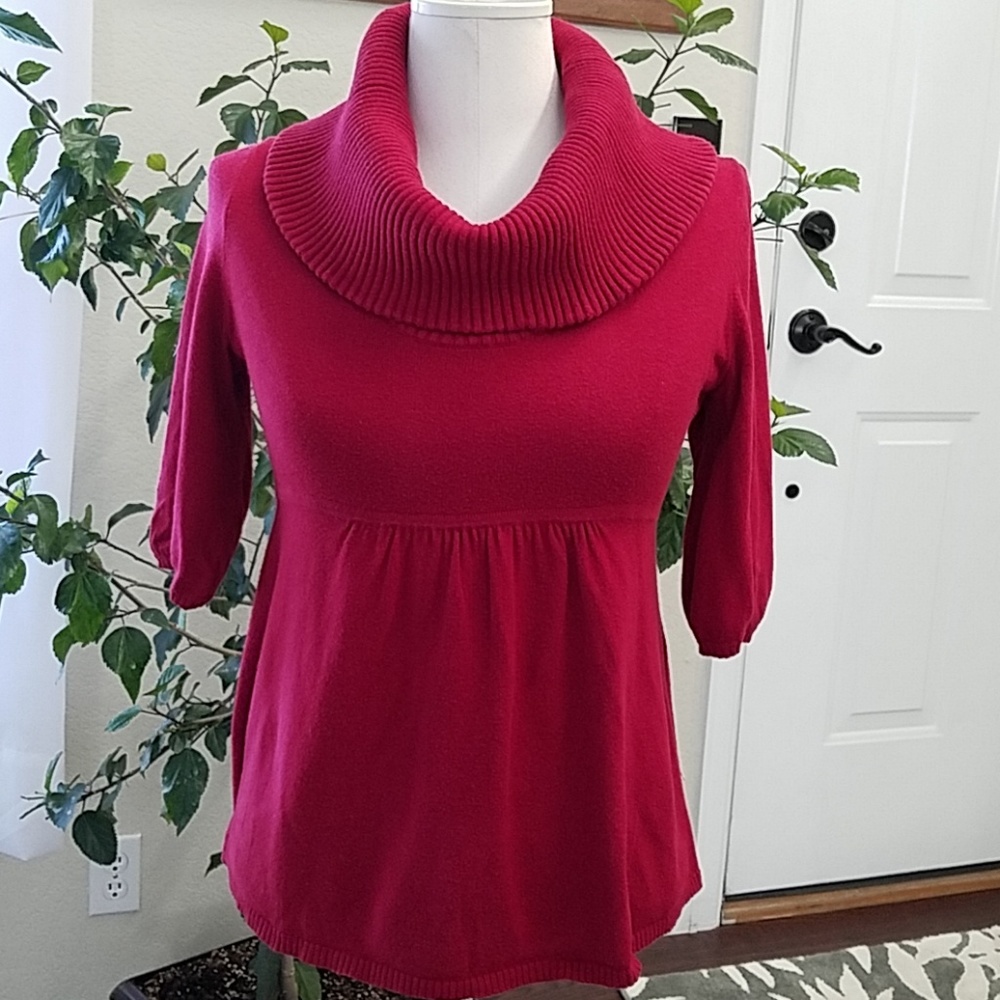 LOFT Red Short Sleeve Cowl Neck Baby doll Sweater